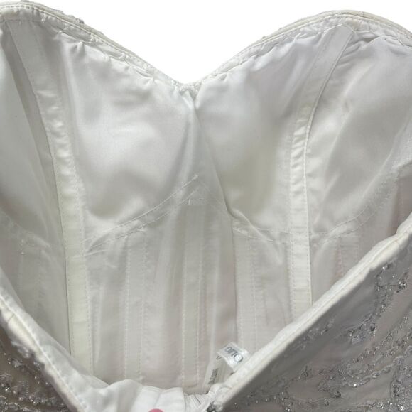 Oleg Cassini Beaded Lace Tulle Strapless Wedding Gown Formal Size 10 - Picture 10 of 11